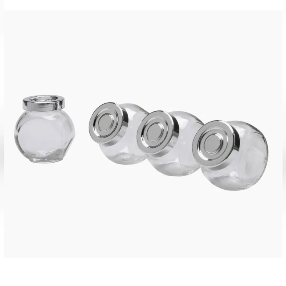 3PKS IKEA RAJTAN 5 oz Clear Glass Spice Herb Jars With Silver Lids